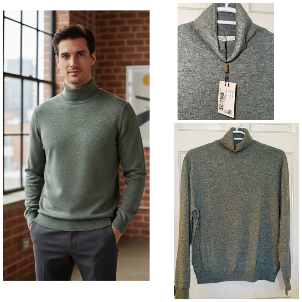 NWT - Suitsupply Men’s Wool Cashmere Turtleneck Sweater Heather Green XXL